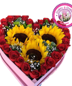 caja girasol y rosas