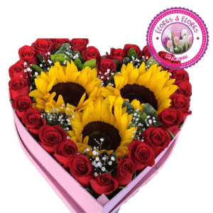 caja girasol y rosas